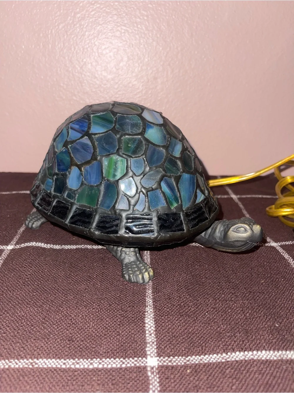 Tiffany Vintage BRONZE AND STAINED BLUE GLASS TURTLE LAMP 1999
